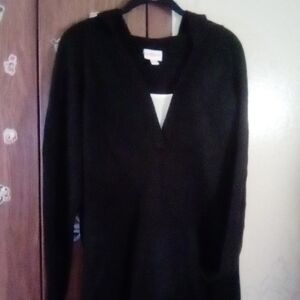Black Hooded V-Neck Sweater By One Step Up
